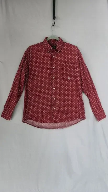 Roper Shirt Mens Small Red Geometric Western Cotton Button Front Long Sleeve
