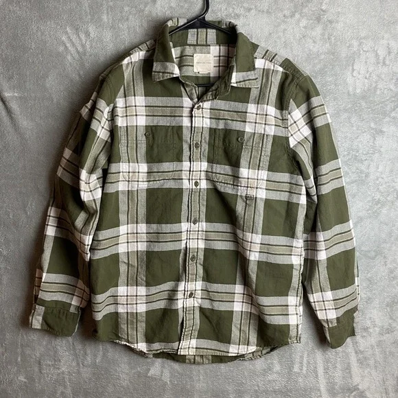 American Eagle Mens Large Green Plaid Long Sleeve Button Front Shirt
