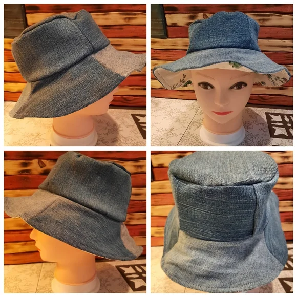Handmade denim patch scrap Bucket Hat M sustainable