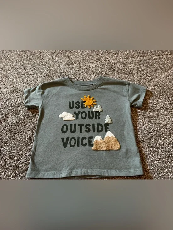 Carter’s Sage Green “Use your outside voice” 4T t-shirt 3D fuzzy Toddler Boy