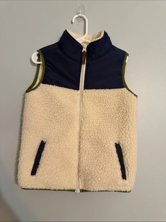 Carter's Cream Sherpa Vest with Navy Yoke and Olive Trim