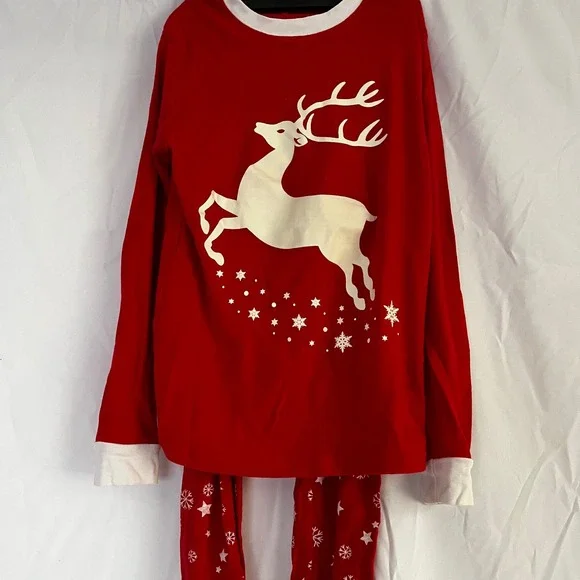 Kids Red Christmas‎ Reindeer Snowflake Pajama Set Long Sleeve Pants glow in dark