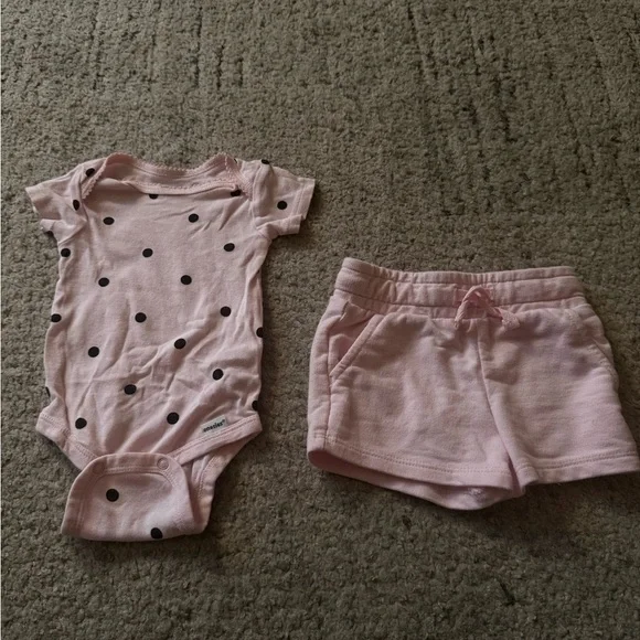 Gerber Pink and Black Polka Dot Bodysuit and Shorts Set