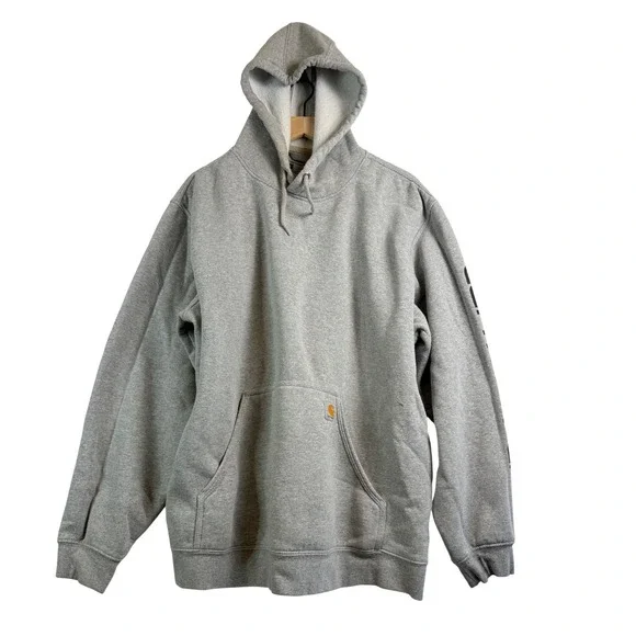 Carhartt Loose Fit Hoodie Heather Gray Graphic‎ Sleeve Mens XL Workwear Pullover