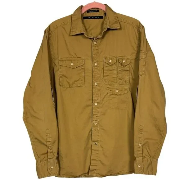 Sean John Mens Shirt Tailored Fit‎ Button Up Long Sleeve Sz Medium Golden Brown