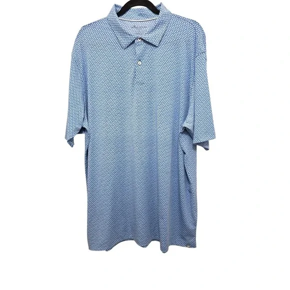 Peter Millar Seaside Polo Mens XL Blue White‎ Geometric Print Short Sleeve Golf