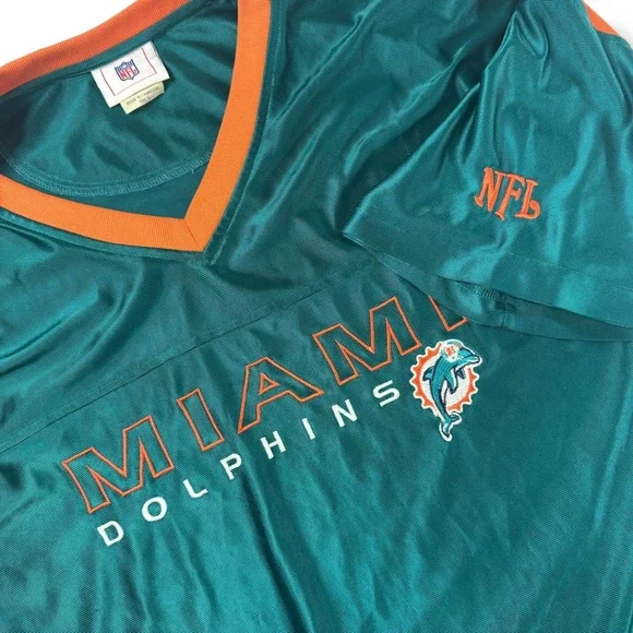 Miami Dolphins‎ NFL Football Jersey Men's XL Teal Orange V-Neck Mesh