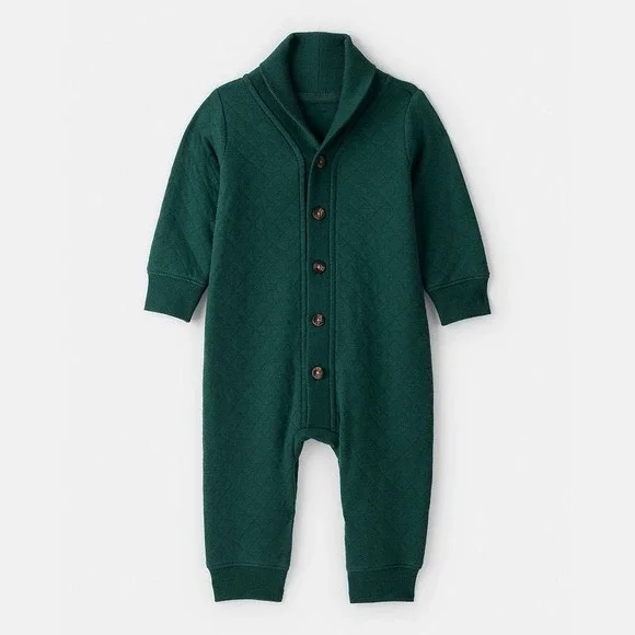 Carters Baby 6M Dark Green Quilted Shawl Collar Button Front Jumpsuit‎ 1U056510