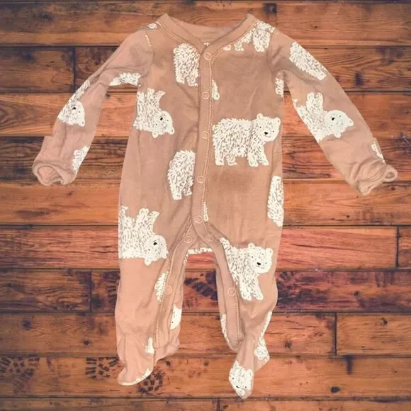 5‎ for $25🔥Carter's Tan Bear Print Footie Pajamas Newborn