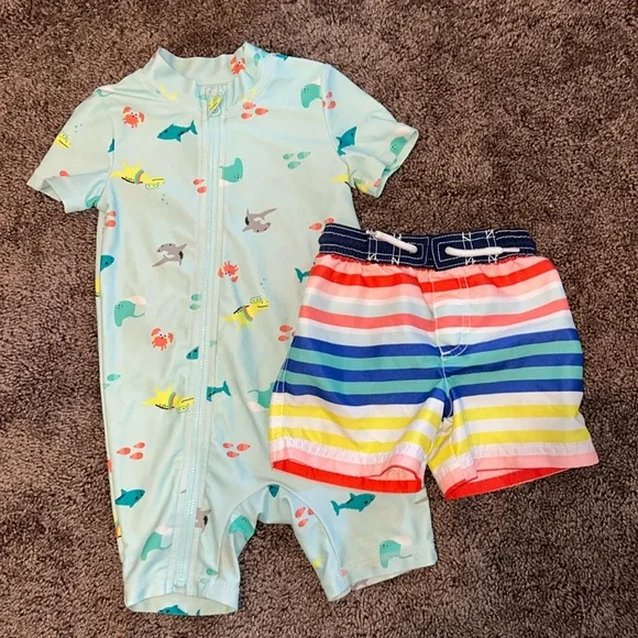 Babyboy 18m rashguard one piece swim and swim shorts bundle!!