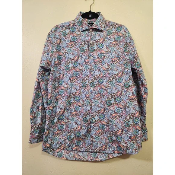 Alan Flusser Paisley Button Down Shirt Mens Size M Long‎ Sleeve Business Work