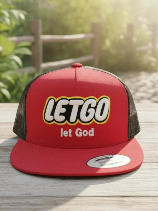 Retro LetGo Let God Faith Foam Trucker Hat Yupoong Flat Bill Snapback New Jesus
