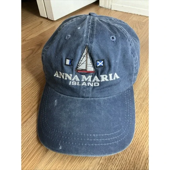 Anna Maria Island Hat Cap Strap Back Womens Navy Embroidered Sailboat Souvenir