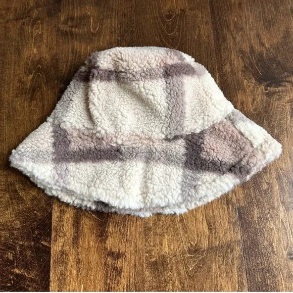 ASOS Sherling Bucket Hat in Tan Plaid Cream and Brown Adult