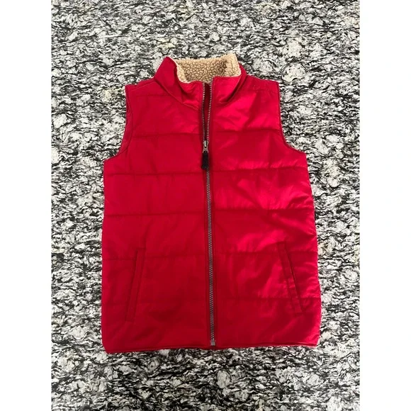 Carters Kid‎ Boys Red Puffer Vest Sherpa Lined Collar Size 10 Zip Up Quilted