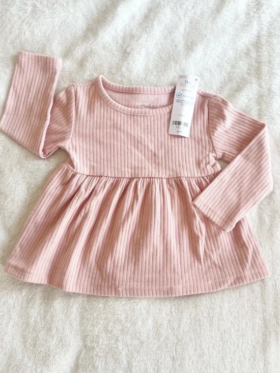 Carters Baby Girl Pink Long Sleeve Peplum Top 12 months NWT