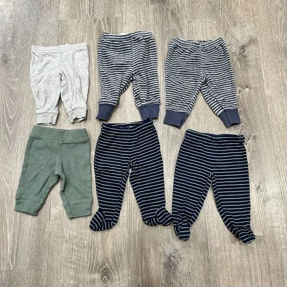 Carter's Baby Pants‎ Lot 6pk 3M 0-6M Striped Bear Footed Waffle Bottoms Lot