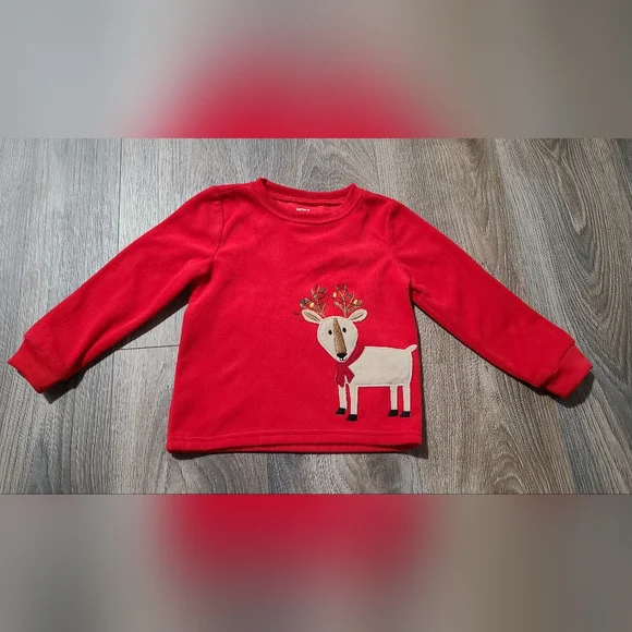 Carter's red fleece reindeer long sleeved shirt size 3t‎