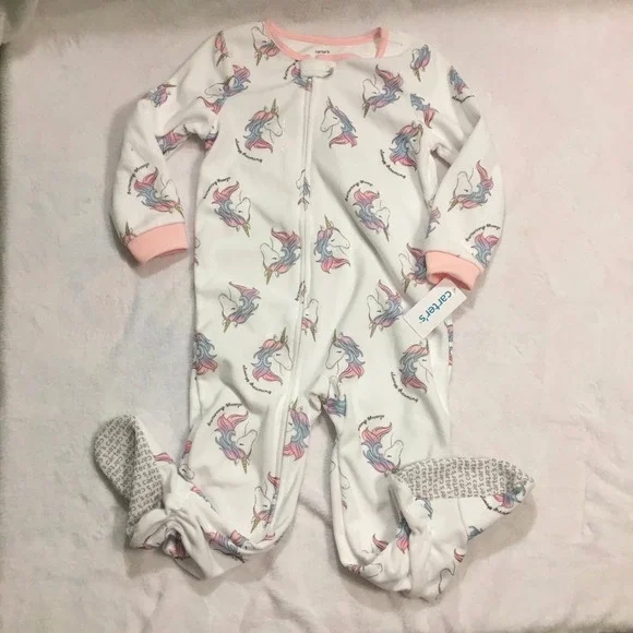 Carter's Footed Pajamas Girls‎ 4T White NWT Unicorn Fleece Sleeper 2M638210