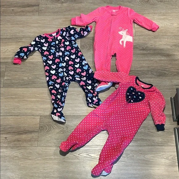 Kids and Carters Pink and Navy Kids One Piece pajama Set‎ x 3