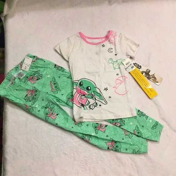Star Wars Pajama Set Kids Size 6 Green New Grogu Baby Yoda 2pc Tee Leggings
