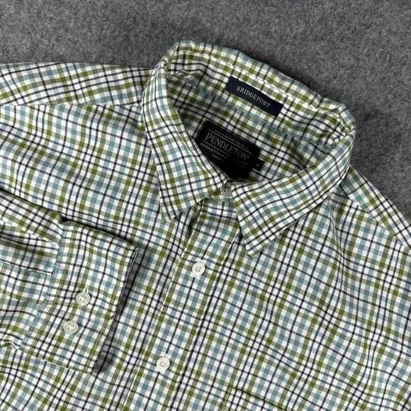 Pendleton Mens L Bridgeport Plaid Button Up Long Sleeve Shirt‎ Green