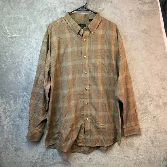 RedHead Men's Button Down Shirt XL Brown Plaid Long Sleeve