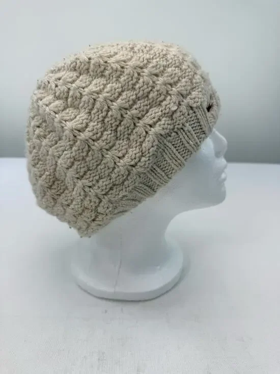 Hollister Vintage Y2K Ivory Cable Knit Beanie Wool Rabbit Hair Blend One Size