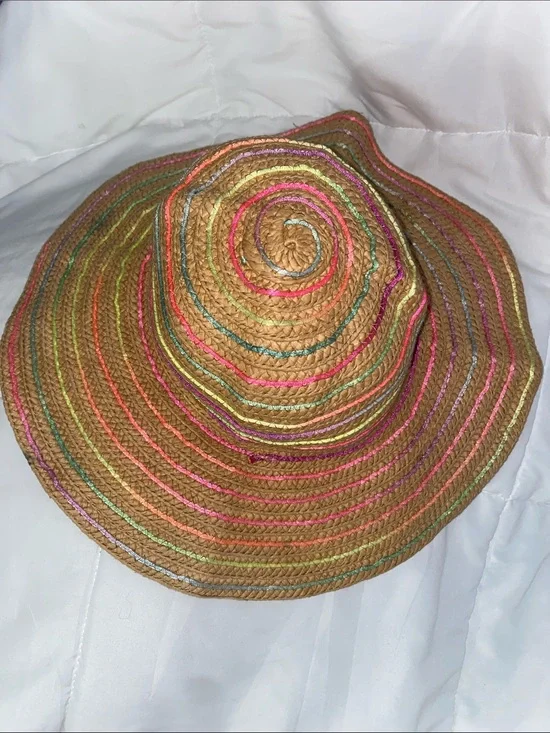 Betsy Johnston Paper Yarn Straw Hat OS bright summer colors floppy hat packable