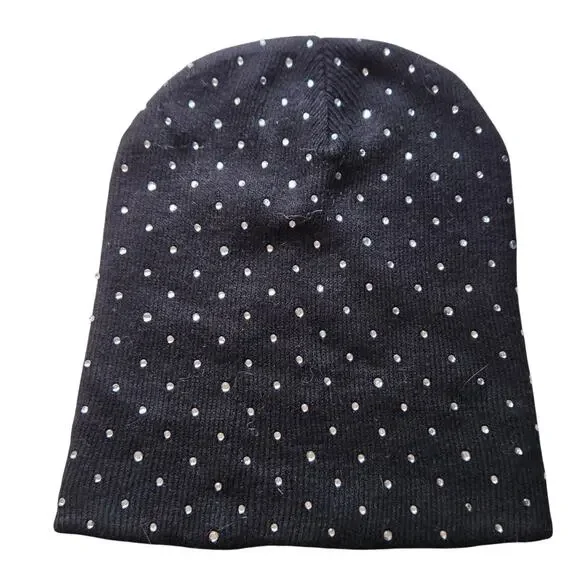 Black Beanie with Rhinestones Embellished Beanie One Size