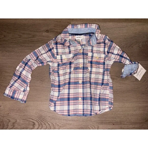 Carters plaid button up shirt Easter 18‎ months NWT boys