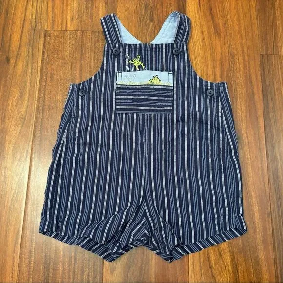 Carters vintage blue stripe embroidered frog seersucker overall shorts