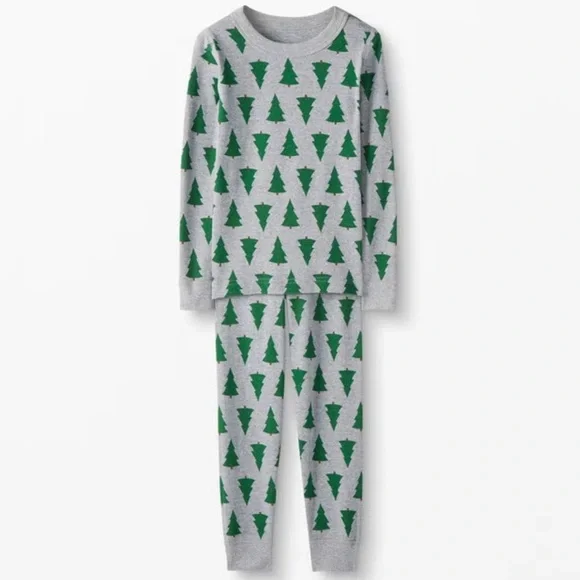 Hanna Andersson Long John Pajama Set Pine Trees Print Long Sleeve Organic Cotton