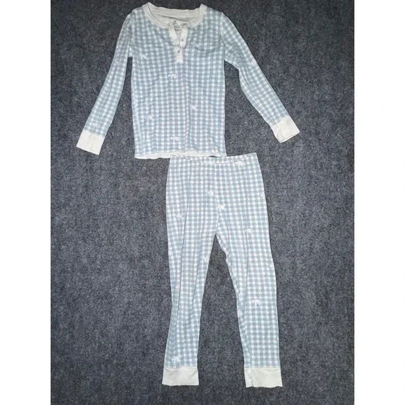 Roller Rabbit Kids Blue Gingham Hathi Elephant Pima Cotton Pajama Set 6 AS IS
