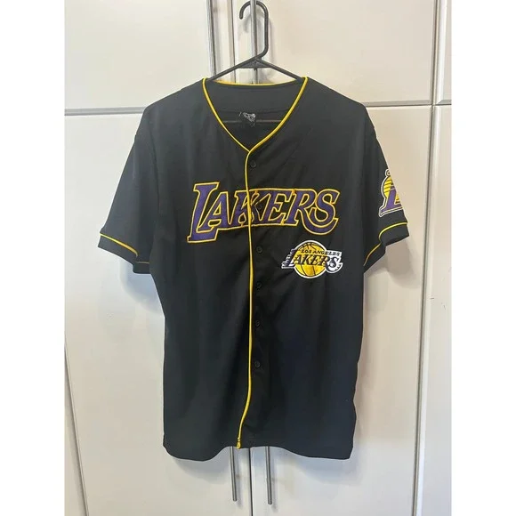 Ultra Game Los Angeles Lakers Baseball Jersey‎ Black Yellow Embroidered Mens M