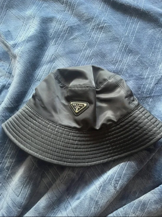 Prada Black Nylon Bucket Hat with Triangle Logo