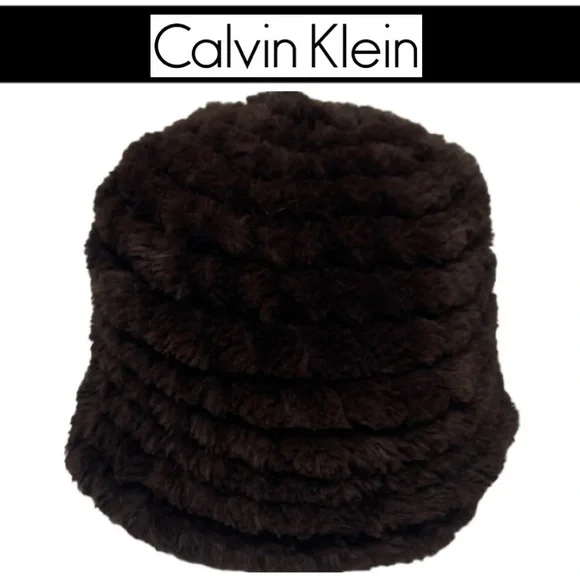 Vintage Fur Hat Calvin Klein Textured Knit Womens Winter Hat Lux Chocolate Brown