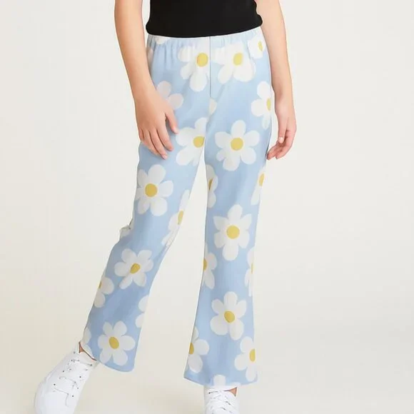 Art Class Girls Pajama Bottoms Daisy Floral Flare Leg Blue White Size 6/7 Small