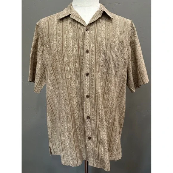 L.L. Bean Button Down Hawaiian‎ Shirt SZ L Aztec Mayan Tiki Print Beach Casual