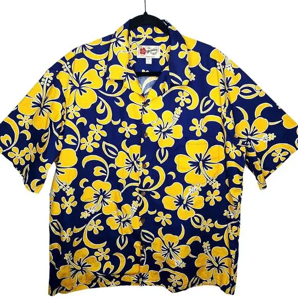 Hilo Hattie Hawaiian Shirt Mens XL Floral Hibiscus Cotton Camp Berkeley Warriors