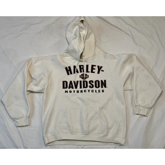 Vintage 2005 Harley Davidson Auburn California Hoodie Cream Pullover Mens XL
