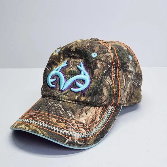 Realtree Hat Cap Snap Back Brown Camo Embroidered Logo Hunting Womens Adjustable