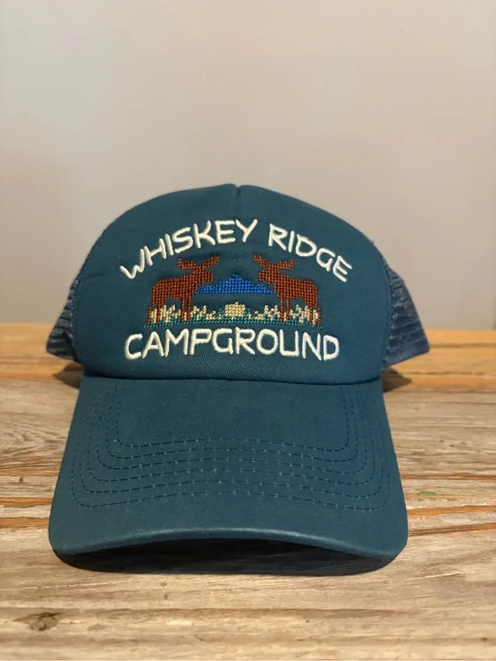 Anthropologie Teal Whiskey Ridge Campground Trucker Hat NWT