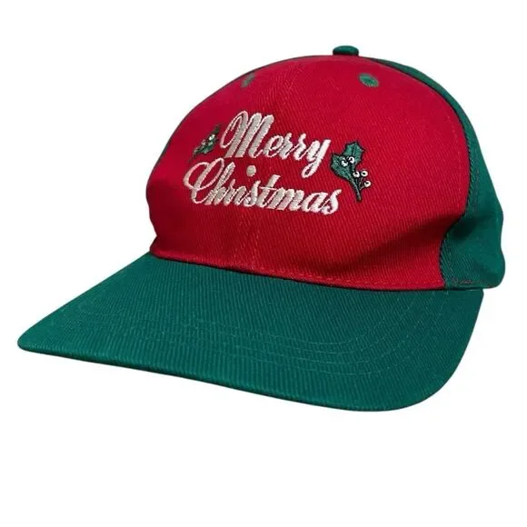 Vintage Merry Christmas Graphic Snapback Hat Cotton Embroidered Festive Holiday