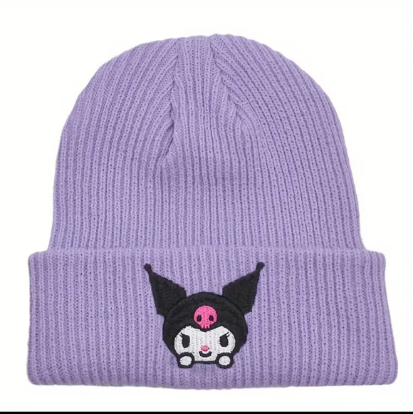 Kuromi Purple Knit Beanie, Embroidered,  NWT