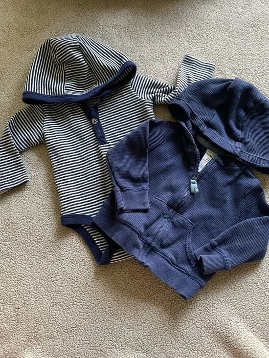 Carter's Navy and White Striped Hooded Bodysuit with Navy Hooded Zip Sweatshirt