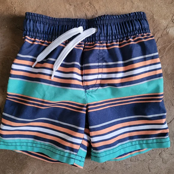 Carter's Navy and Teal Striped Swim Shorts For Toddler Boy