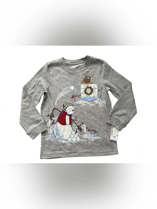 Carter's Gray Long Sleeve Snowman Reindeer Christmas Tee Size 5T NWT