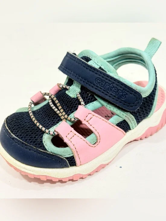 Carter's Navy Pink Aqua Kids Sport Sandals Water Shoes Size 6 Toddler Easy Pleas
