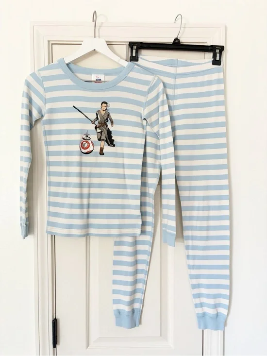 Size 12 • Star Wars x Hanna Andersson Rey + bb8 blue stripe long John pjs